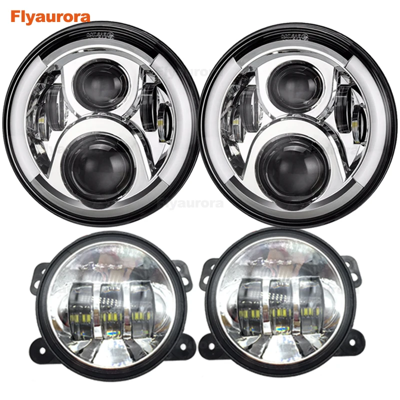 Светодиодные гало фары Flyaurora DOT 7 дюймов + 4 дюйма JK LJ CJ Sahara Sport Rubicon для Jeep Wrangler|Фара