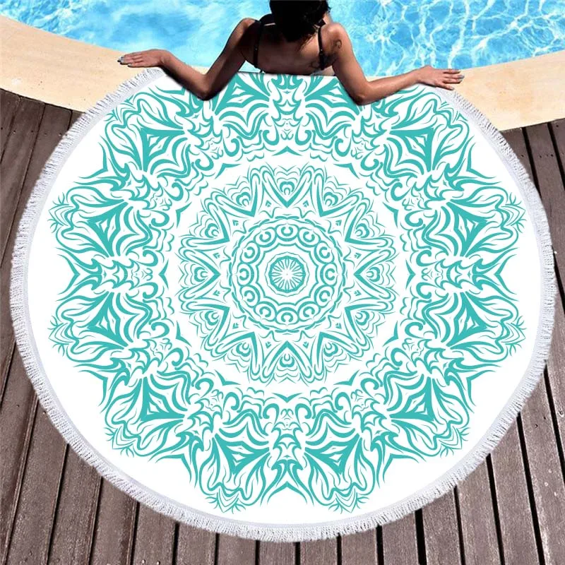 Sun Elephant Printed Mandala Large Round Microfiber Beach Towel for Adults Kids Blankets with Tassels Summer Bikini Cover Up Mat | Дом и сад