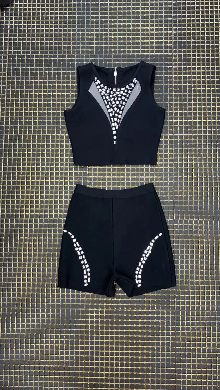 Женский бандажный комплект из 2 предметов черный с бусинами высокое качество