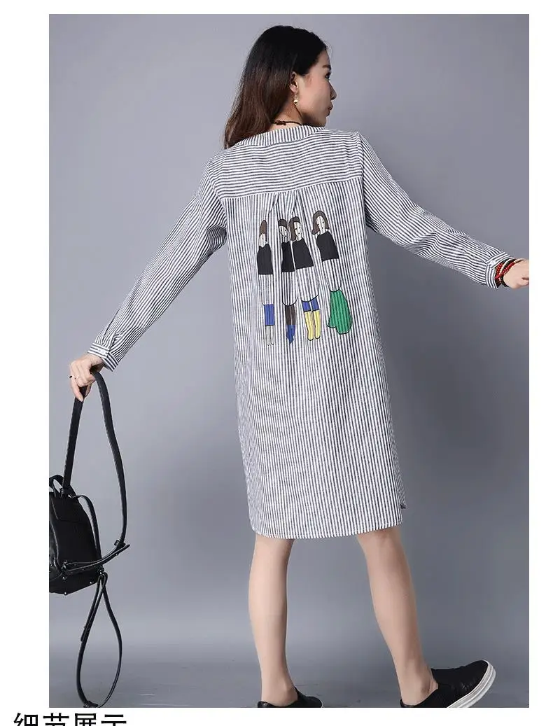 Платье в полоску Clobee 2017 Vestidos женское хлопковое льняное осеннее платье Robe Mori