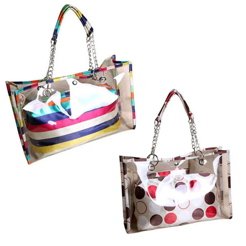 Новая женская сумка прозрачная в полоску/с флагом/в горошек пляжная из ПВХ