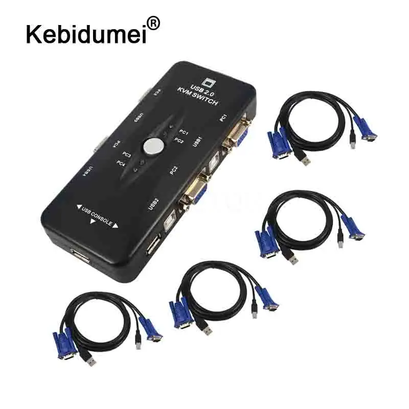 Kebidumei 4 порта USB 2 0 KVM VGA SVGA переключатель Hub Box селектор адаптер с шт. кабель для ПК