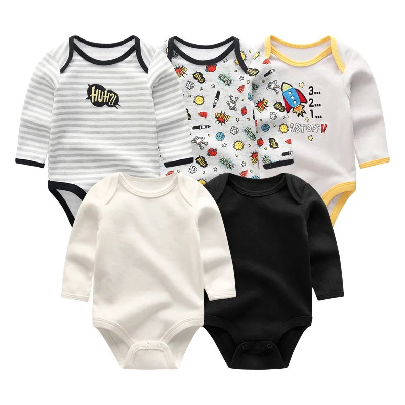 baby clothes5201 Г., 5 шт./лот, хлопковая одежда унисекс для маленьких девочек от 0 до 12 месяцев Детские комбинезоны с длинными рукавами, Roupas de bebe, комплекты одежды с принтом для мальчиков - Цвет: baby clothes5201