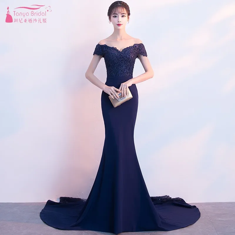 

Elegant Long Formal Dresses For Women Off Shoulder Mermaid Backless Bridesmaid Dresses Wedding Guest Party prom Gowns JQ32