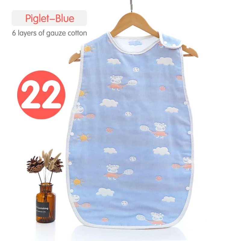 22Piglet Blue Спальный мешок для новорожденных, 6 слоев марли, чистый хлопок, спальный мешок, мягкий, без рукавов, постельные принадлежности, детский жилет, спальный мешок, одеяло - Цвет: 22Piglet Blue