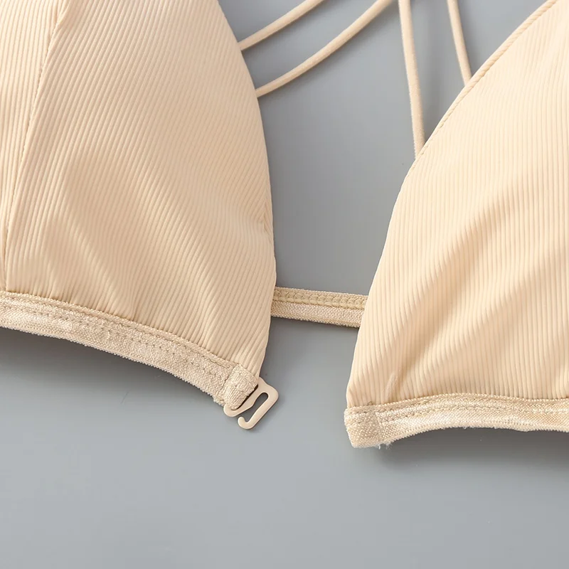 Seamless Women Bras Push Up Ice Slik Front Closure Beauty Back Cross Spaghetti Strap Solid Color Bralette Lingerie | Женская одежда