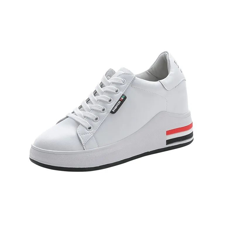 

Genuine Leather Wedges Womens Casual Shoes Lace Up Hide Heel Fashion Sneakers Women Shallow White Sneaker Size 34-40 XU018