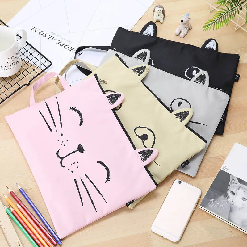 1 шт. Kawaii Сумка для документов милый кот A4 Холщовая портфель бумажный