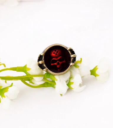 Европейский стиль бронзовый скелет мода старинные панк красный череп кольцо R333 |