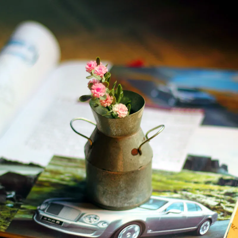 Миниатюрный винтажный Металлический горшок для полива молока ваза мини хранения