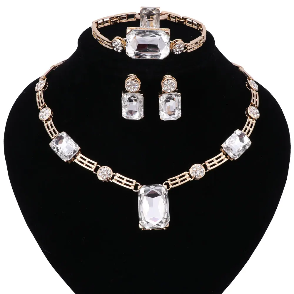 Модные Ювелирные наборы золотого цвета из стекла и кристаллов для женщин
