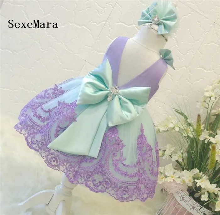 Cute Purple Baby Girls First Birthday Dress O Neck Bow Girls Christmas Dress Party Pageant New Year Dress Photography