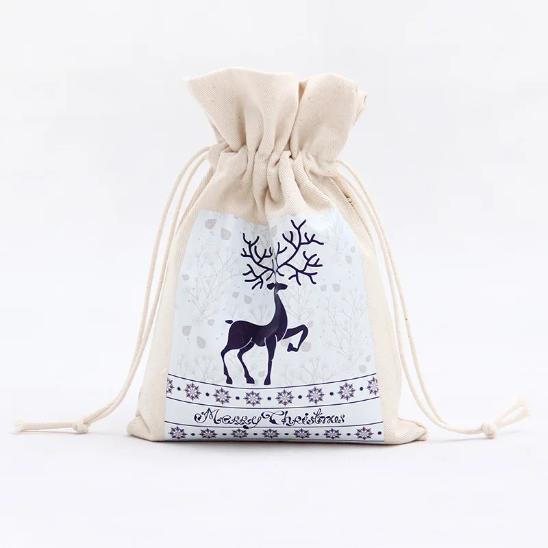 1 шт. 16*23.5 см Рождество Drawstring хлопок льняной сумка для хранения подарков Конфеты