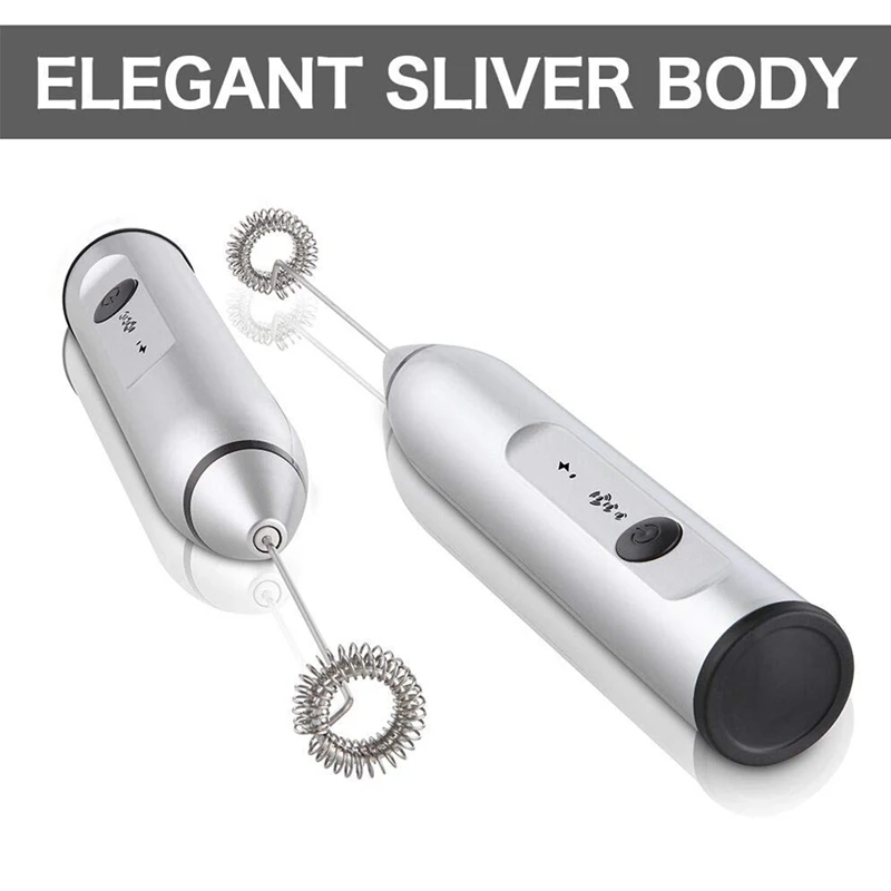 Перезаряжаемый Электрический молочный вспениватель с 2 венчиками ручной