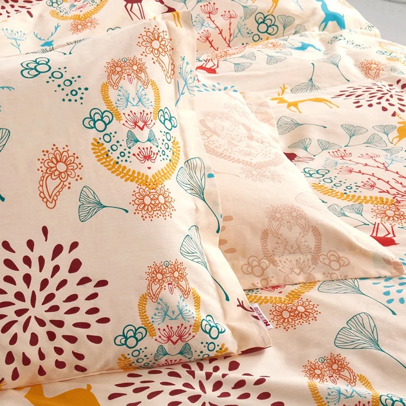 Home Textile 4pcs/set Bedding Set Duvet Cover Bed Sheet Pillow Case 100% Cotton Nine Color Moose Flowers Design 2 size L/XL | Дом и сад