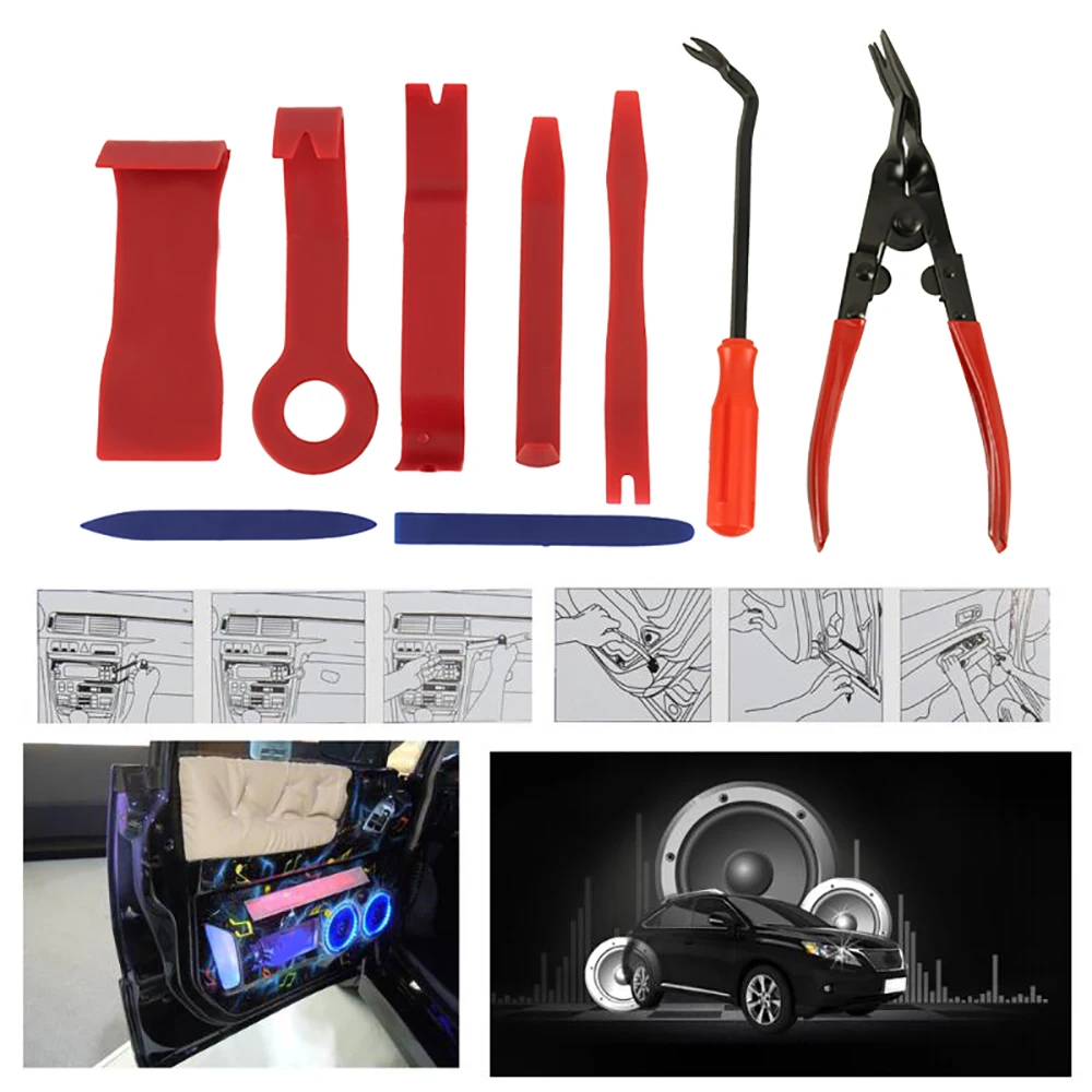 9 шт. Авто Радио Панель салона Дверь Клип Прай Инструмент Отделка Съемная панель