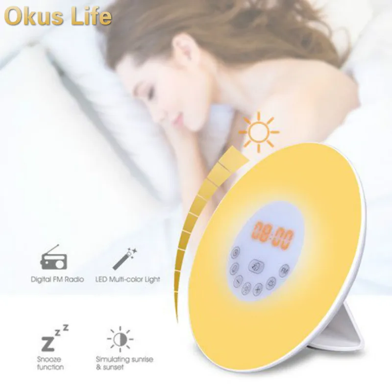 Новейшая модель Touch зондирования цифровой будильник Sunrise Sunset светодиодный Wake Up