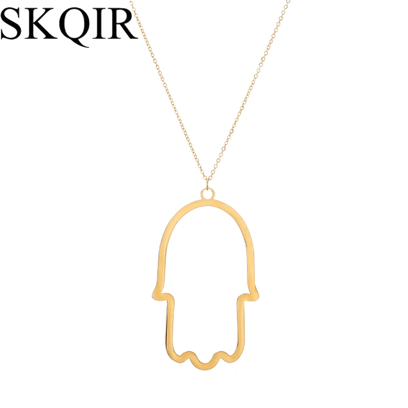

SKQIR Gold Chain Stainless Steel Necklace Hamsa Fatima Hand Palm Pendants Necklaces For Women Men Gift Jewelry Friends Chain