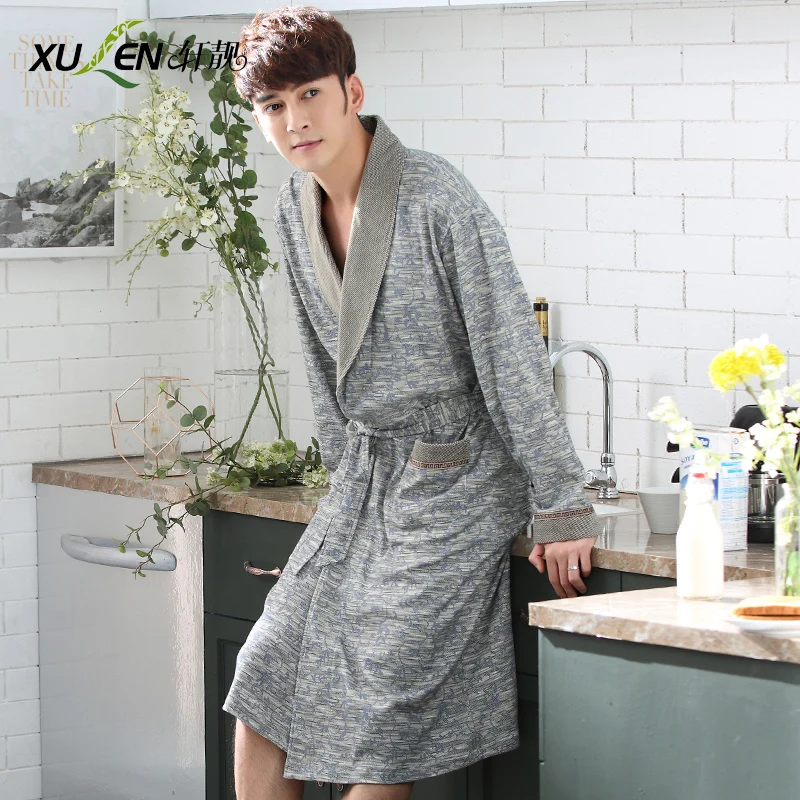 Для мужчин Весна осень bathrob хлопковый Халат Большие размеры банный домашний сна и