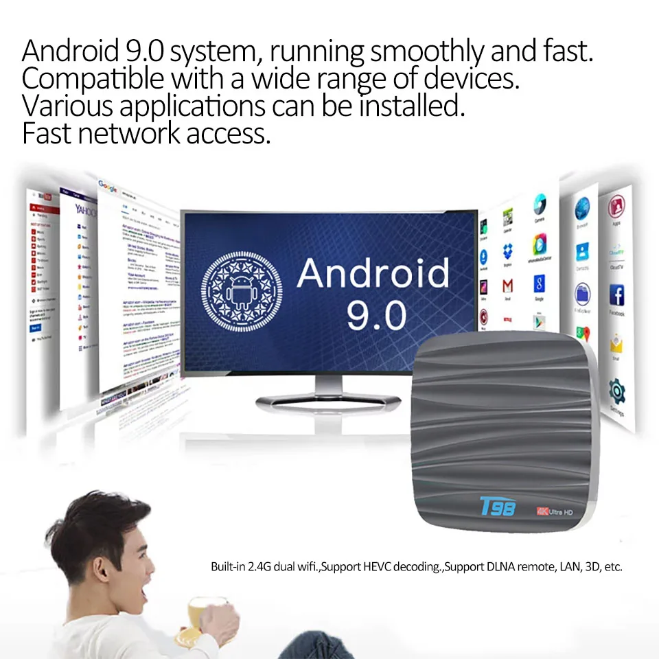Android 8,1 Smart tv BOX T98 4 ГБ 32 ГБ Allwinner H6 четырехъядерный Bluetooth телеприставка с голосовым пультом дистанционного управления