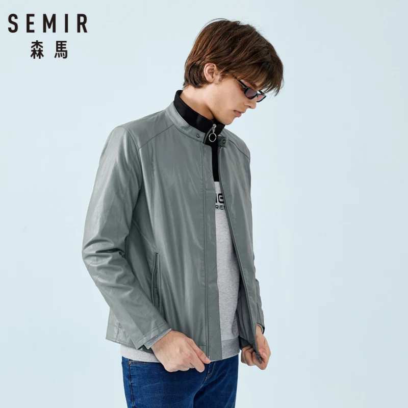 SEMIR, мужская куртка, искусственная кожа, куртка для мужчин, с маленьким воротником-стойкой, из искусственной кожи, мотоциклетное пальто, передний карман на молнии