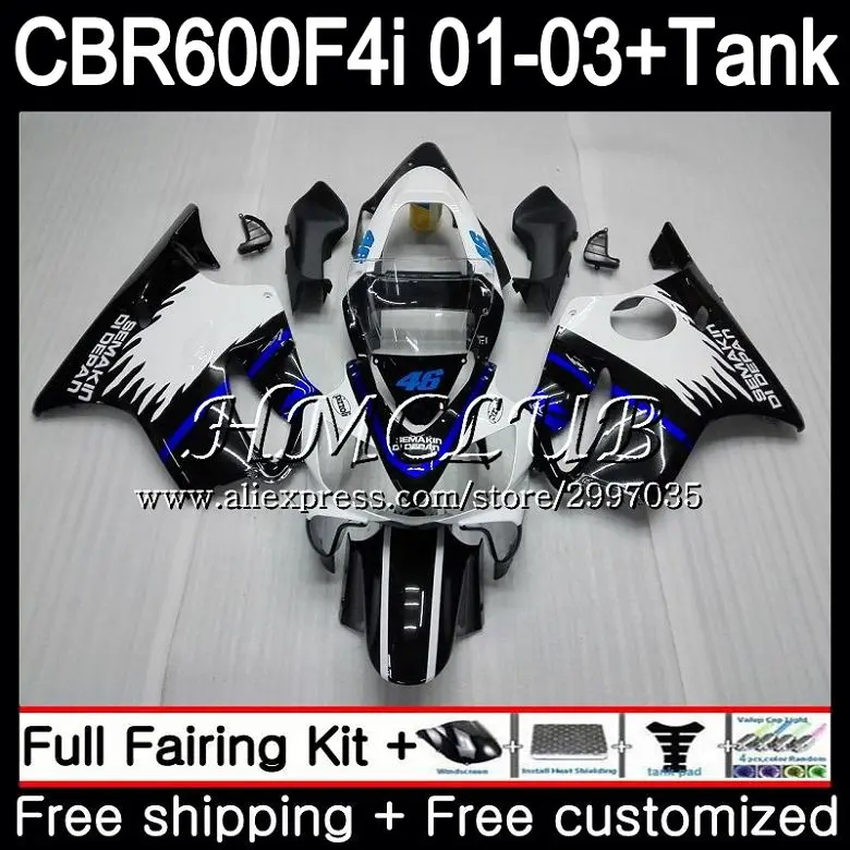 + Синий белый бак для HONDA CBR 600 F4i CBR600FS CBR600F4i 2001 2002 2003 77HC. 17 600F4i FS CBR600 01 02 03