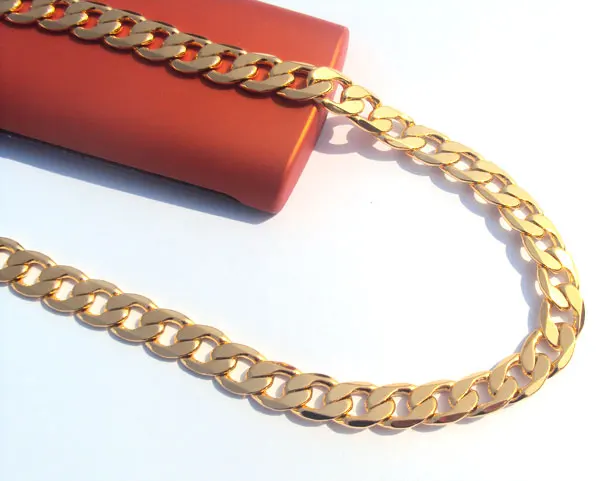 

Classic Men's ITALY Curb yellow Solid gold real FINISH chain necklace 23.6" SALE