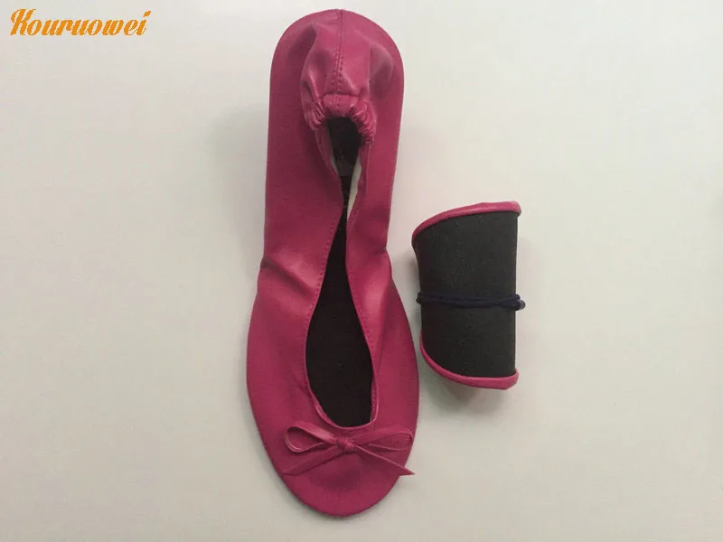Бесплатная доставка! Дешевые ярко-розовые женские сворачивающиеся балетки с