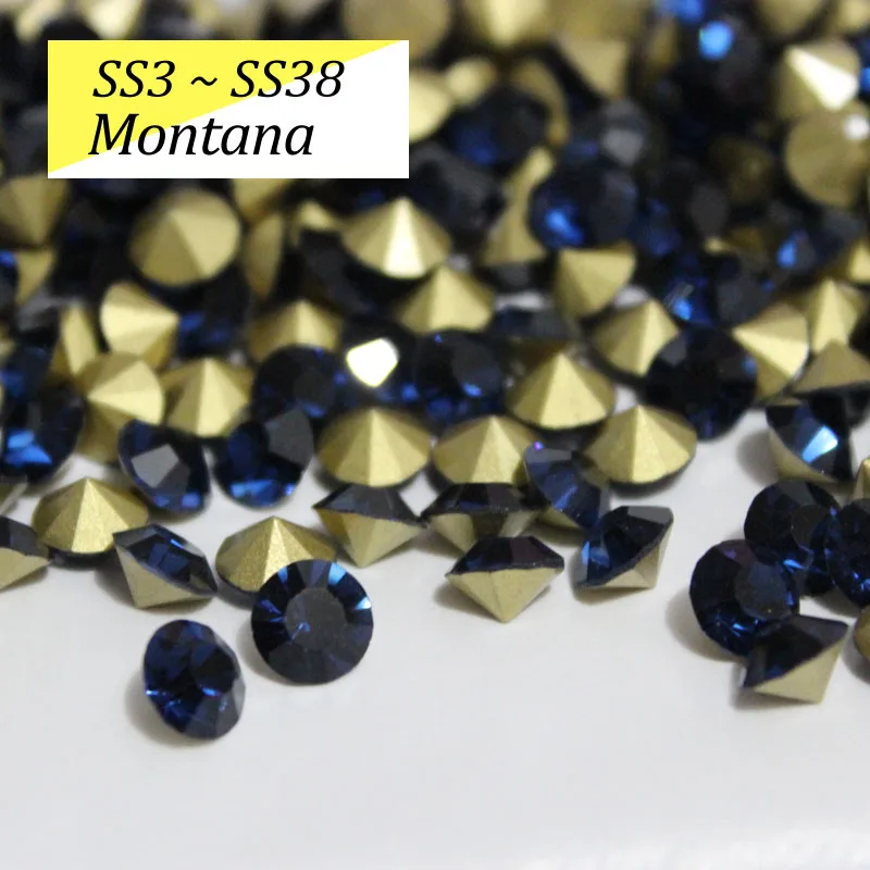 Montana SS16-SS38 блестящие хрустальные стразы круглые с заостренным фольгированным дном сзади стекло камень для одежды сумки - Цвет: Montana