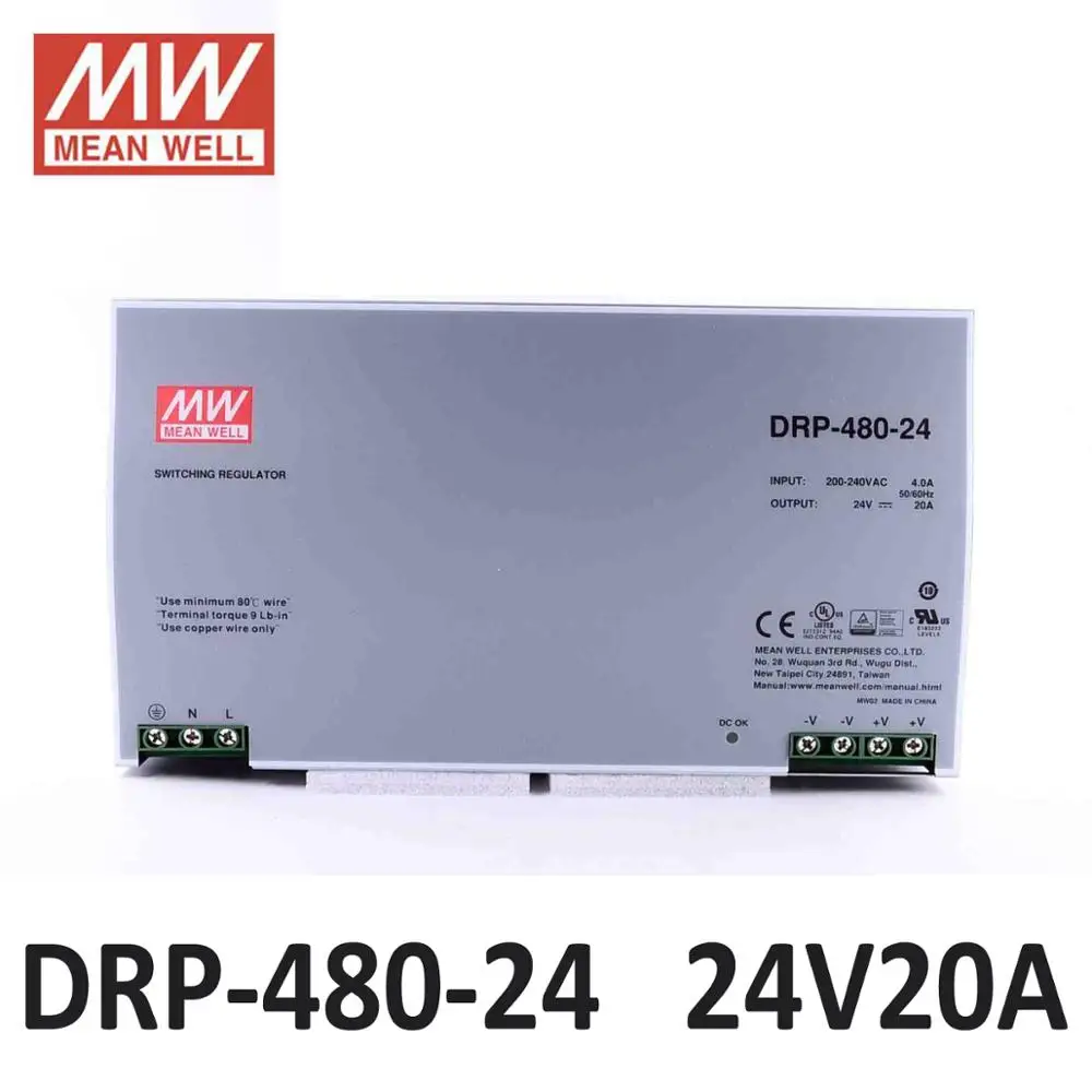 MEANWELL din-рейка импульсного источника питания DRP-480 10A 48 V Промышленный 480 W 24 DIN Rail