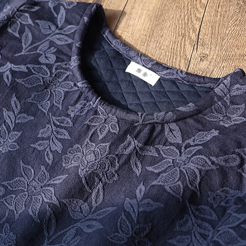 Женское платье с длинным рукавом Johnature винтажное жаккардовое и о вырезом 2019|linen dress|cotton linen dressdress quality |