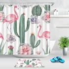 Занавеска для душа LB 72 дюйма на заказ, занавеска из водонепроницаемого полиэстера для ванной комнаты с розовым фламинго, зеленым КАКТУСОМ, белым тропическим растением