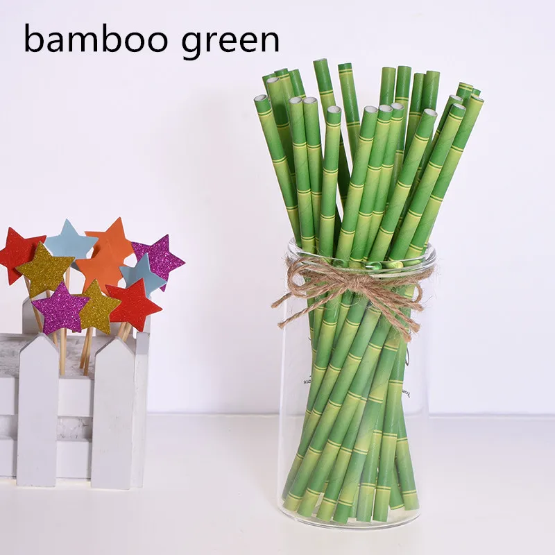 bamboo green 25 шт. Топпер для торта Зеленые Бамбуковые бумажные соломинки для детей с днем рождения свадебные декоративные вечерние тропические принадлежности соломинки для питья - Цвет: bamboo green