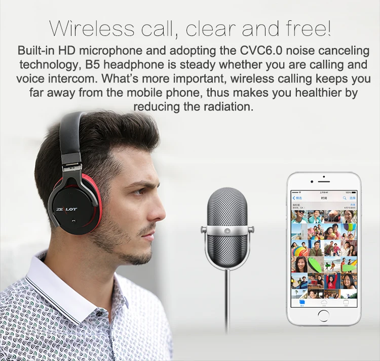Zealot B5 Bluetooth наушники стерео бас беспроводные наушники Bluetooth гарнитура с микропоном поддержка TF слот для карт, черный, красный