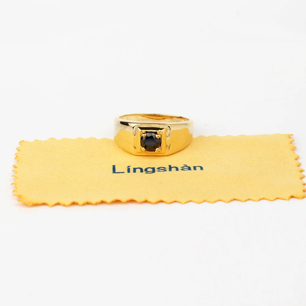 Кольцо мужское с круглым камнем 5 ММ золотого цвета R503|gold plated ring|ring forrings for men |