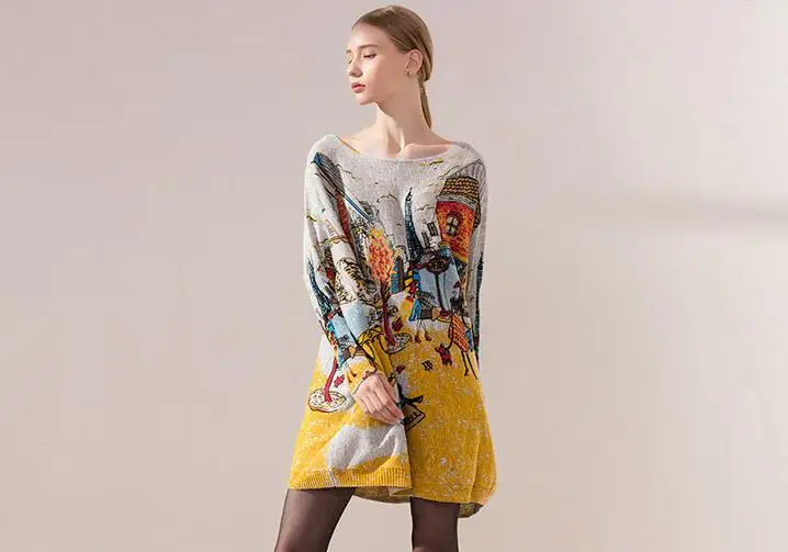 light grey Женская одежда, Женские Повседневные вязаные свитера с круглым вырезом, Женский пуловер с рукавом «летучая мышь» и принтом - Цвет: light grey