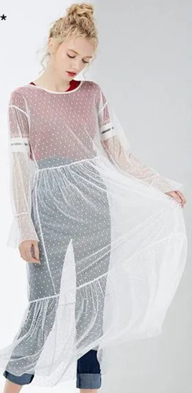 Изысканная белая черная эластичная сетчатая ткань в горошек платье пачка