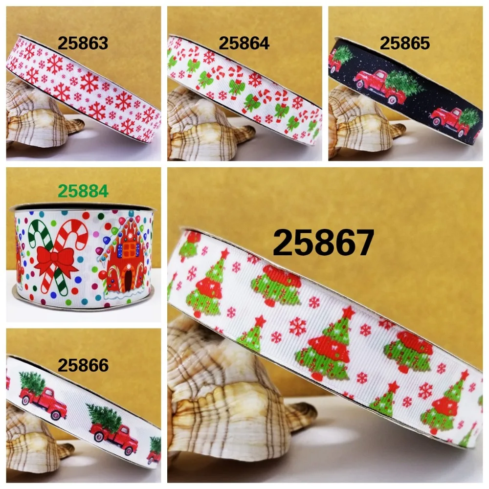 Бесплатная доставка 50 ярдов мультфильм Рождество печатных grosgrain ленты 25867|Ленты