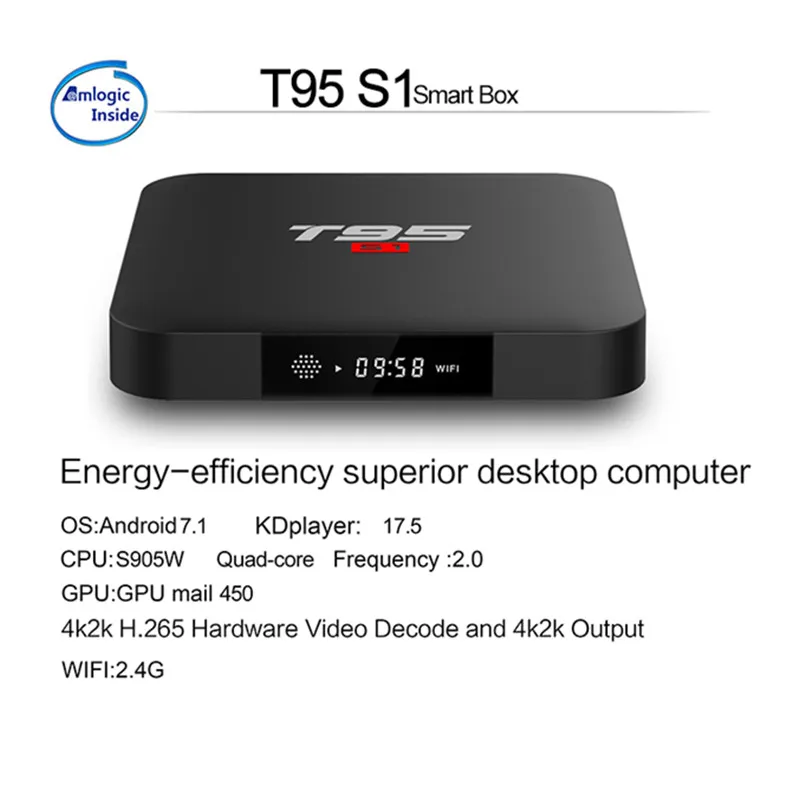 ТВ-приставка T95 S1 Amlogic S905W Android 7,1 2GB16GB Smart tv 4K H.264 HD медиаплеер T95S1 2,4G Wifi Беспроводная приставка PK X96min