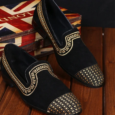 2016 New Fashion Men Loafers Embroidery National Style Drilling Creepers Red Bottom Dress Flats Black Leather Moccasins | Обувь