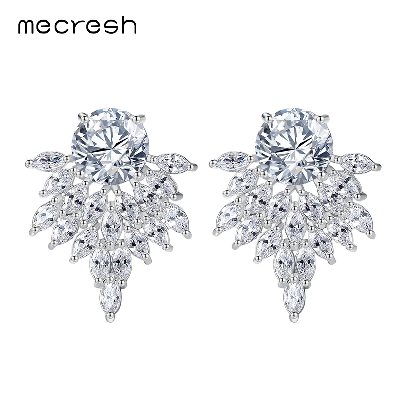 

Mecresh Elegant Flower CZ Wedding Stud Earrings for Women Silver Color Handmade Leaf Party Brincos 2018 Fashion Jewelry MEH985