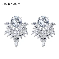 mecresh elegant flower cz wedding stud earrings for women silver color handmade leaf party brincos 2018 fashion jewelry meh985