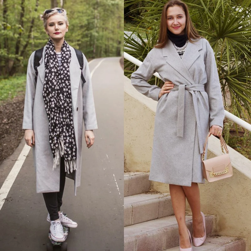 2016 New Design Winter coat women Grey/Black Wool Coat Trench Oversize Warm Women's European Fashion clothing | Женская одежда