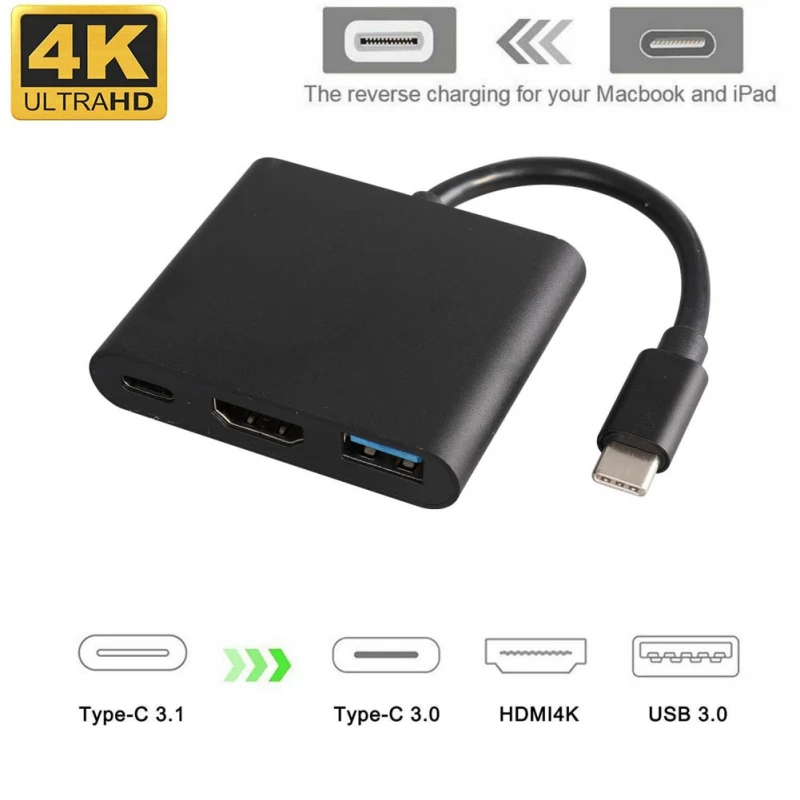 3-в-1 Type-C USB C в HDMI адаптер конвертер с 3 0 + зарядным портом для Samsung/Chromebook Pixel/Dell XPS13 |
