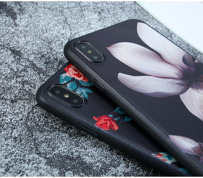 1pcs Case For iPhone XS 3D Relief Silicon Matte Floral Cases X XR Max 5S SE 7 8 6S Plus Luxury TPU Pattern Covers |