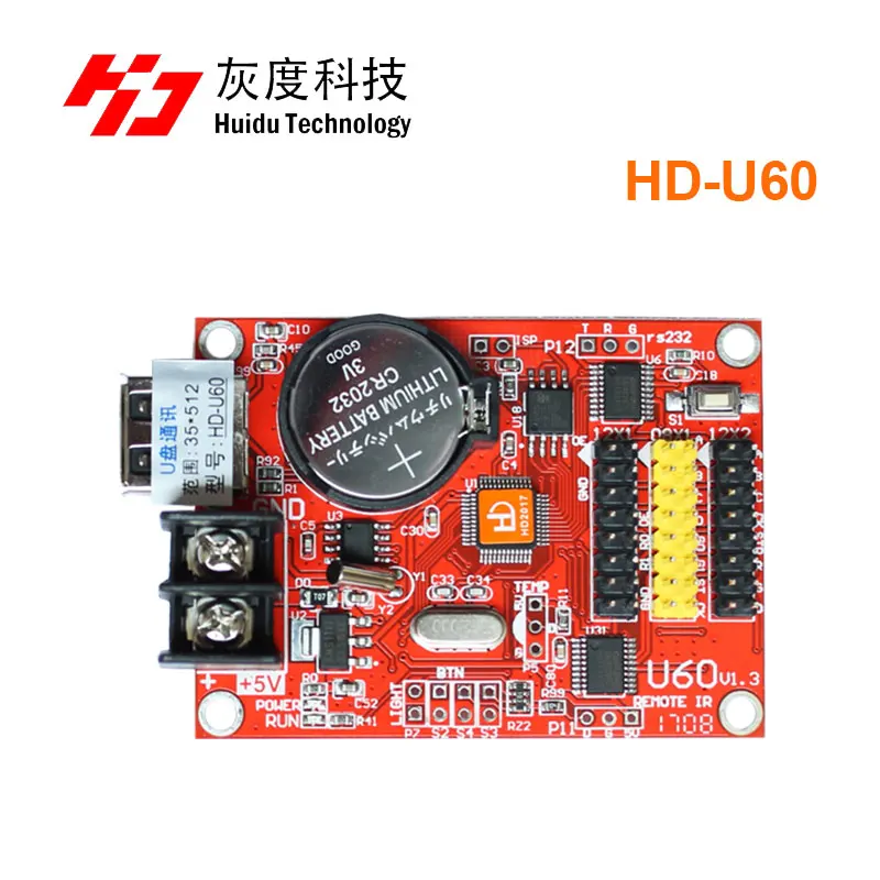 

Huidu U60 HD-U60 1*HUB08 & 2*HUB12 512*32 256*32 1024*16 512*16 USB HD U60 Single & Dual Color LED control card