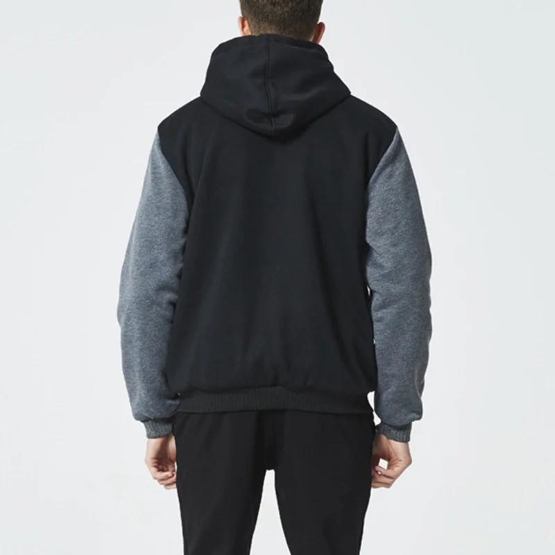 Мужская Флисовая парка FAISIENS утепленная черная/серая с капюшоном и вставками