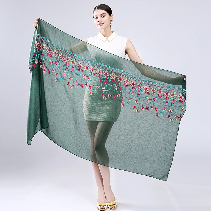 Женский шарф и шаль с цветочной вышивкой 175x100 см|scarves and shawls|embroidery scarfscarf style |