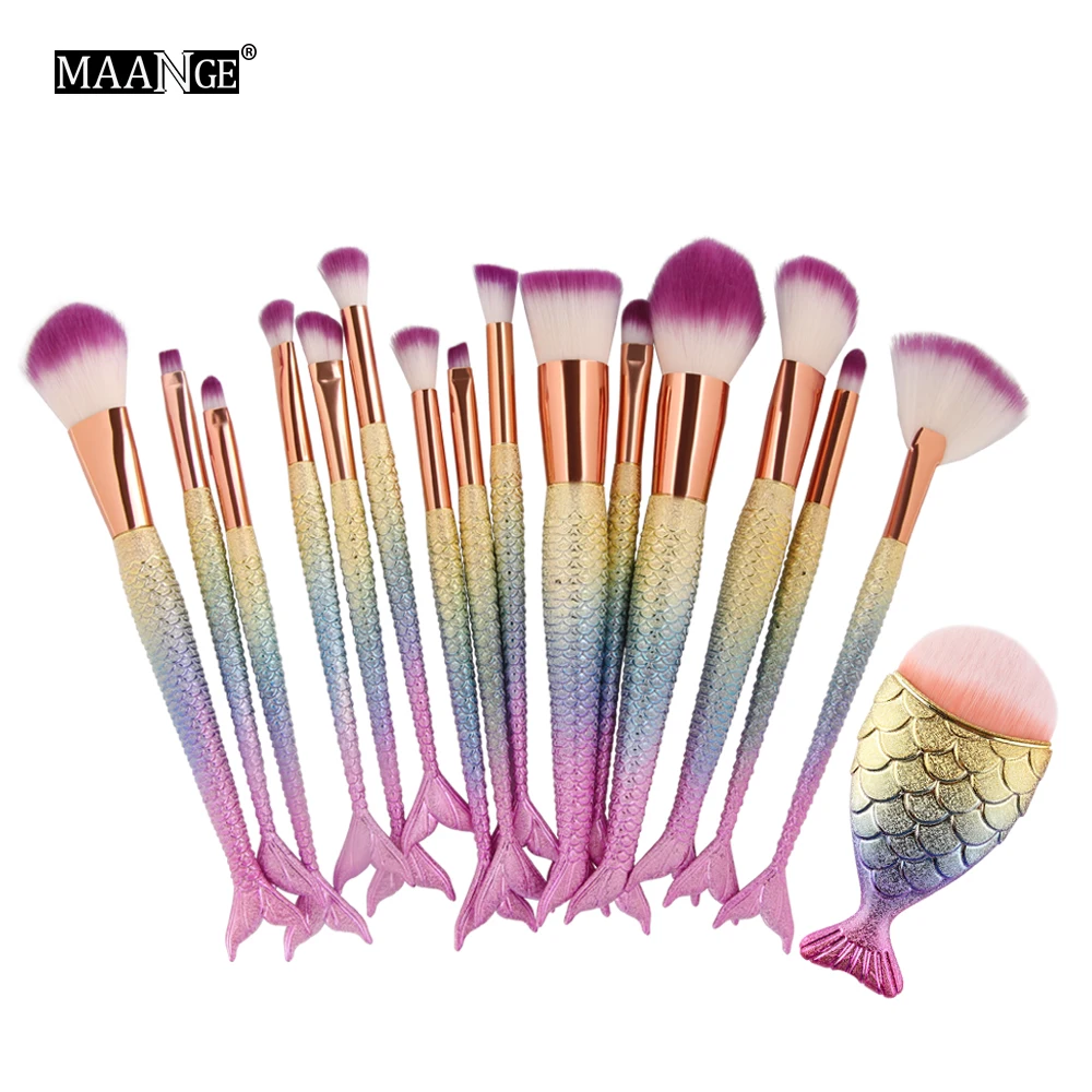 Набор для макияжа MAANGE 15/16 шт. Русалочка контурная Кисть с рыбьим хвостом основы