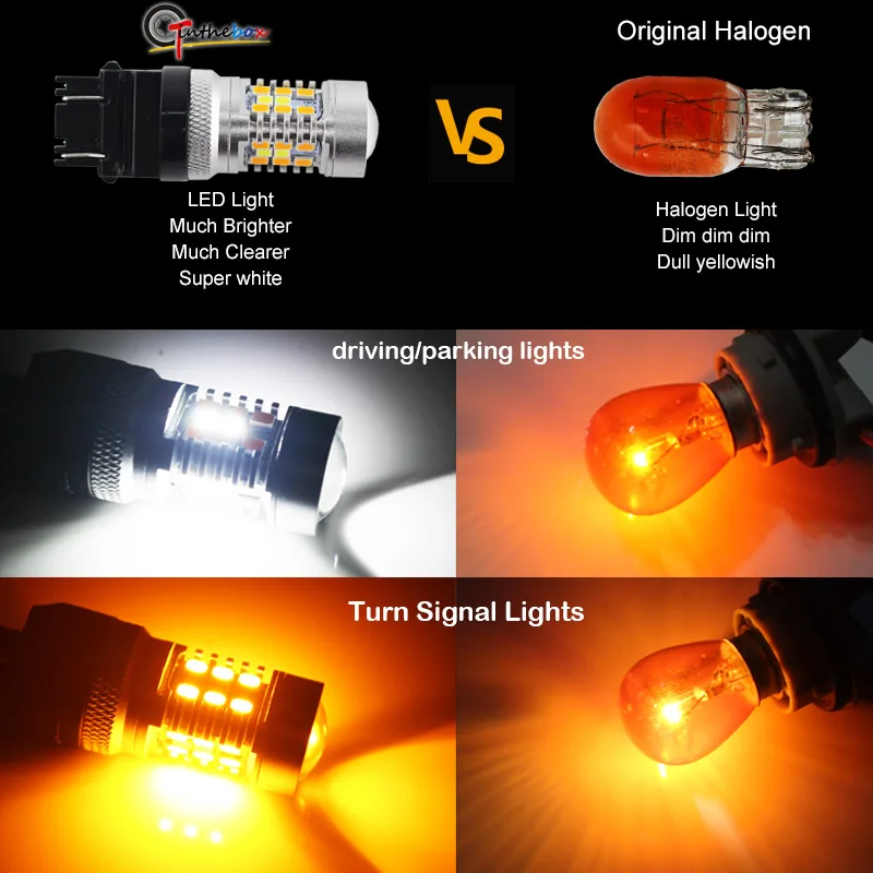 

Gtinthebox 3157 LED P27/5W P27/7W T25 LED 3030 led White/Amber Switchback Car driving/parking lights and the signal turnin 12V